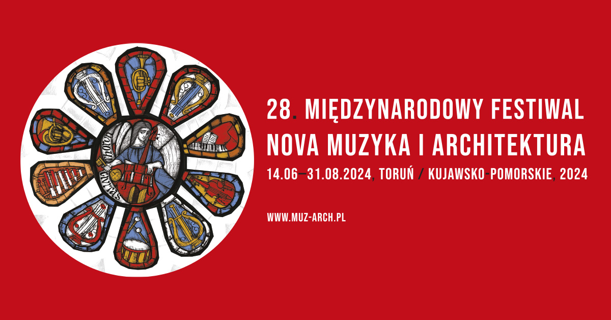 grafika Mikołaja Kopernika oraz tytuł festiwalu: 28 Międzynarodowy Festiwal Nova Muzyka i Architektura Toruń, Kujawsko-pomorskie 2024